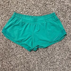 Lululemon Hotty Hot Kelly Green Low Rise 2.5” Shorts Size 12